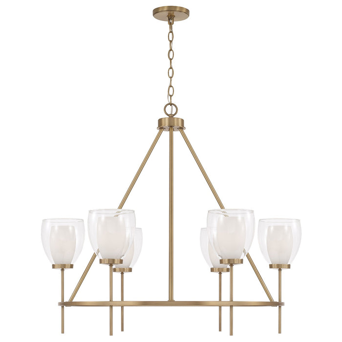 Joss Six Light Chandelier in Aged Brass - Lamps Expo