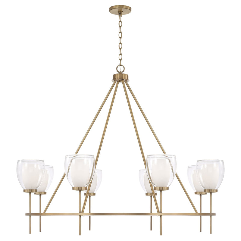 Joss Eight Light Chandelier in Aged Brass