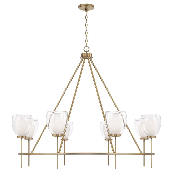 Joss Eight Light Chandelier in Aged Brass