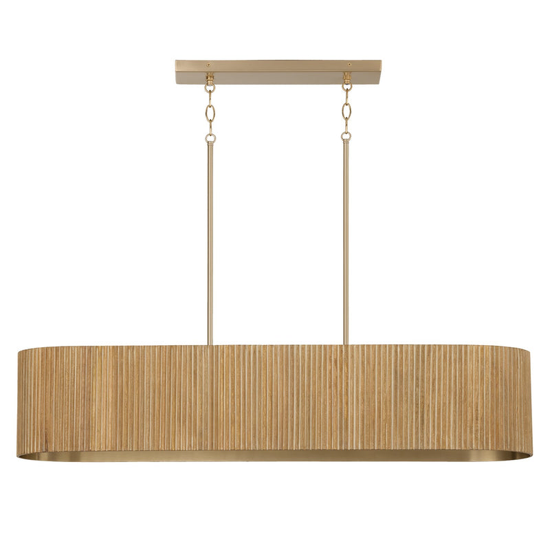Donovan Five Light Island Pendant in White Wash and Matte Brass
