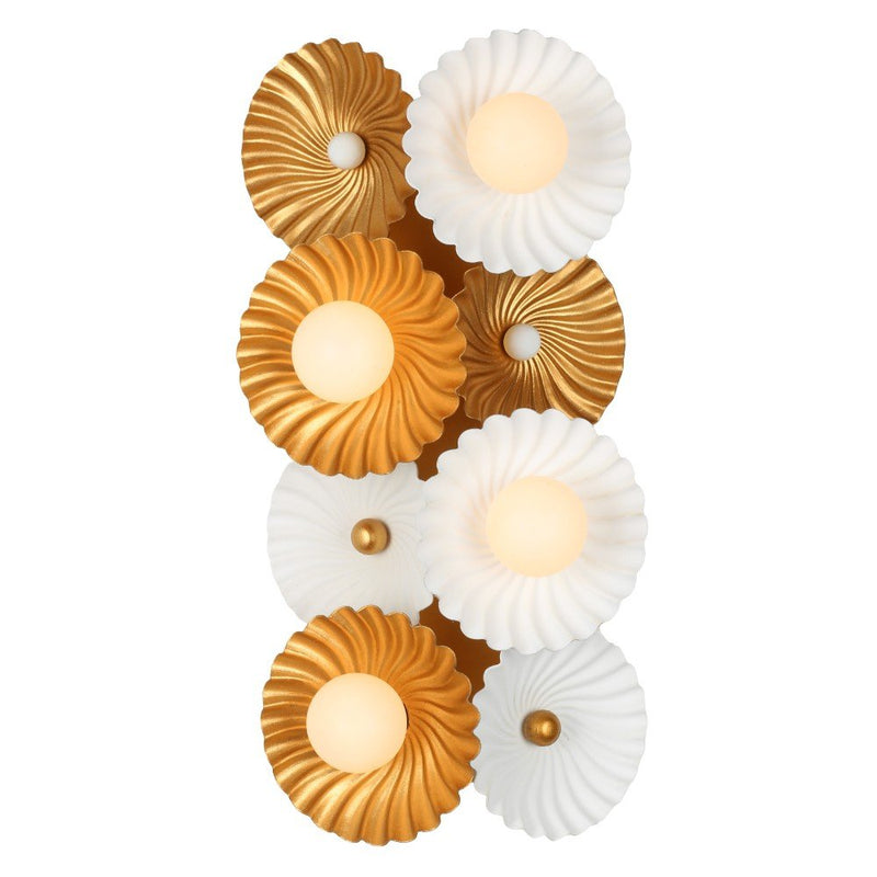 Damask 4-Light Wall Sconce in White and Vintage Brass