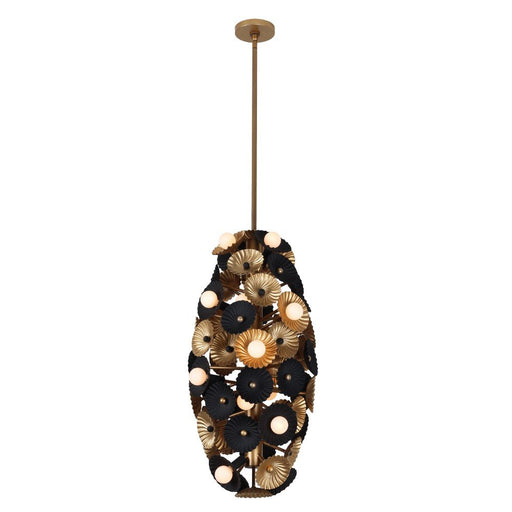 Damask 20-Light Pendant in Black and Vintage Brass