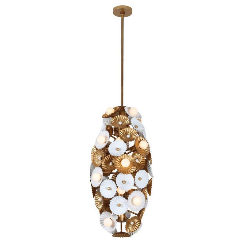 Damask 20-Light Pendant in White and Vintage Brass
