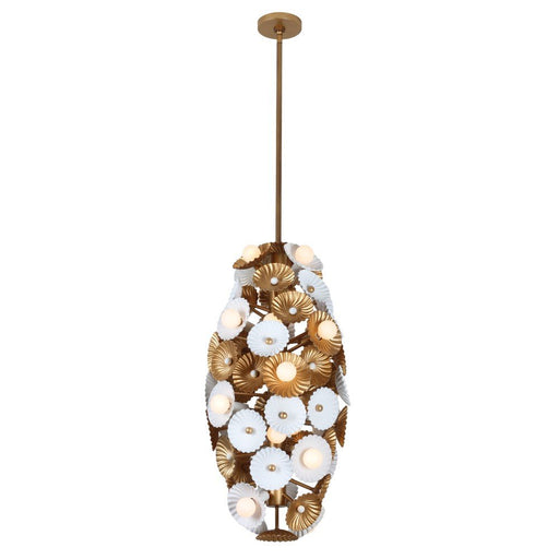 Damask 20-Light Pendant in White and Vintage Brass