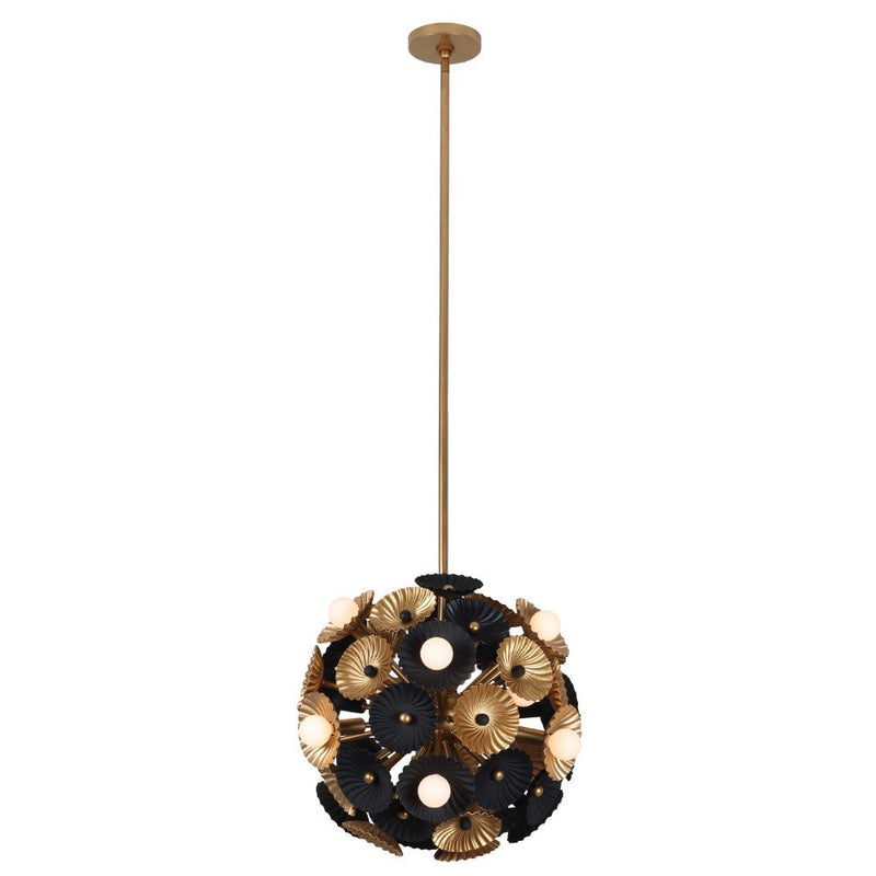 Damask 15-Light Convertible Pendant in Black and Vintage Brass