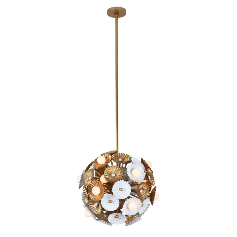 Damask 15-Light Convertible Pendant in White and Vintage Brass
