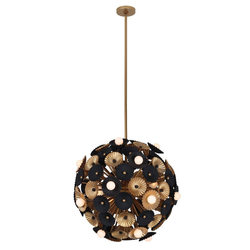 Damask 28-Light Pendant in Black and Vintage Brass