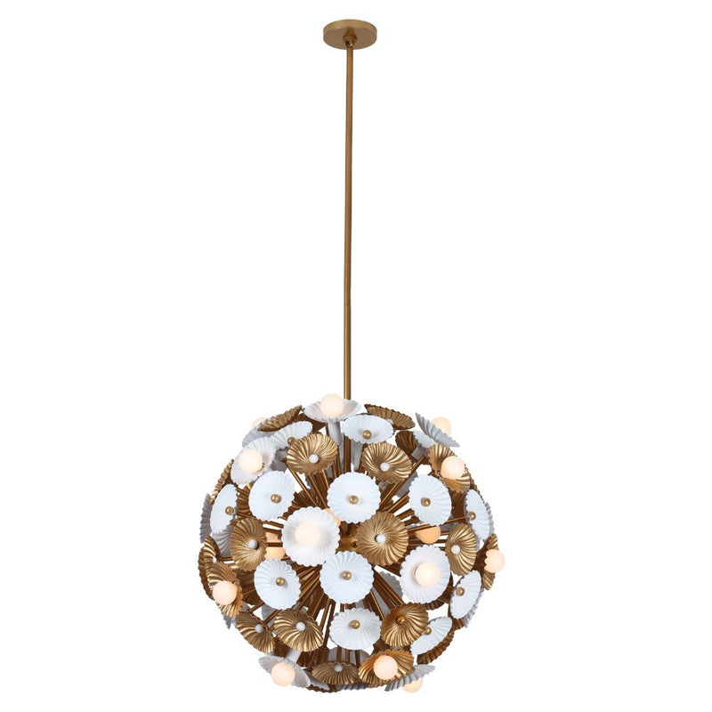 Damask 28-Light Pendant in White and Vintage Brass