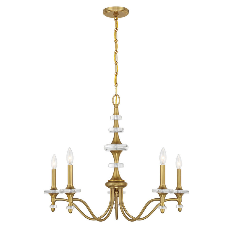 Champlain Five Light Chandelier in Warm Brass