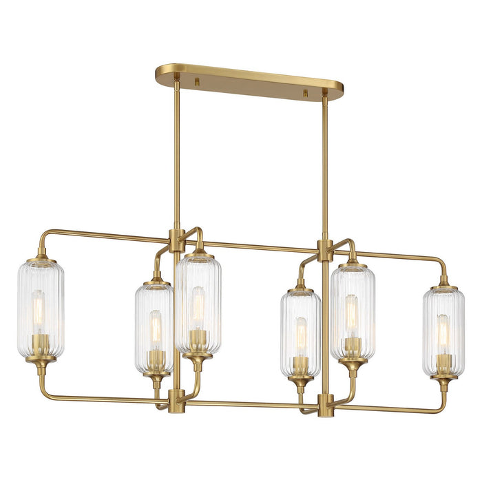 Holton Six Light Linear Chandelier in Warm Brass