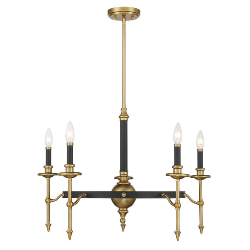 Consulate Five Light Chandelier in Matte Black and Warm Brass