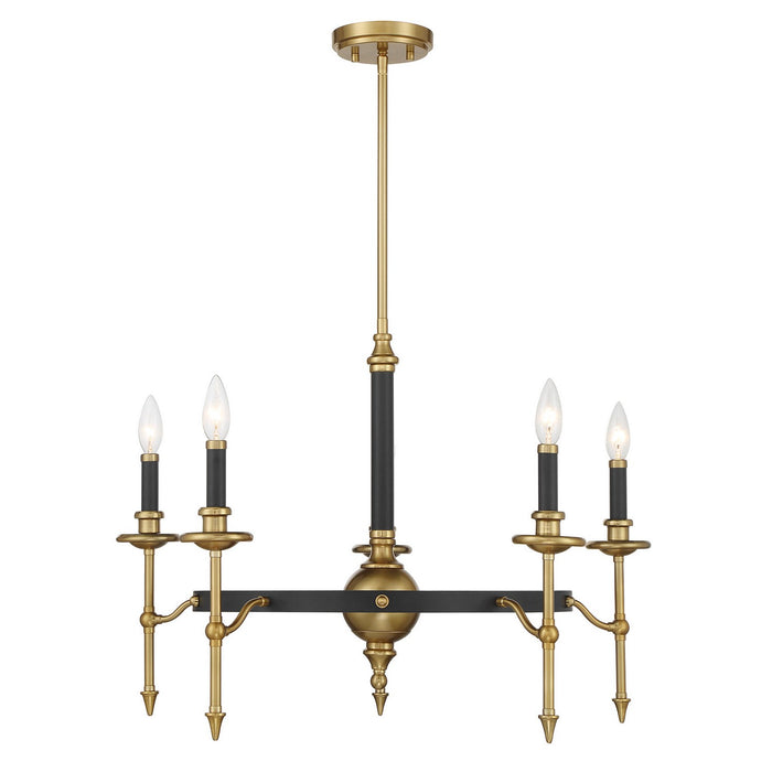 Consulate Five Light Chandelier in Matte Black and Warm Brass