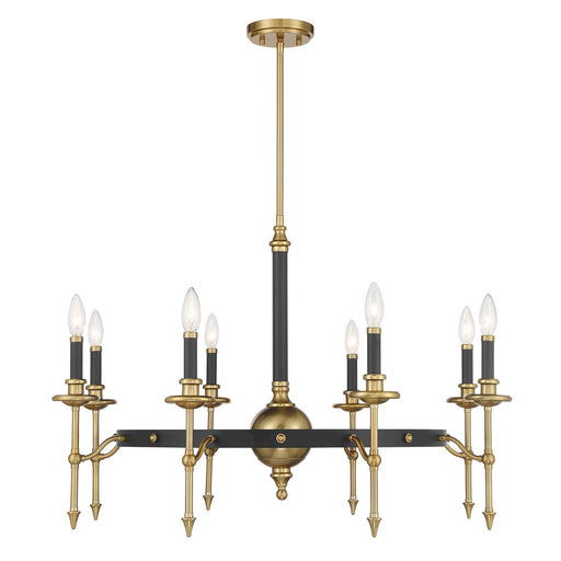 Consulate Eight Light Chandelier in Matte Black and Warm Brass