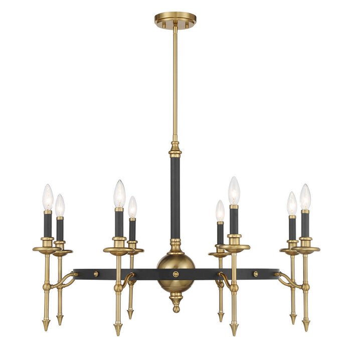 Consulate Eight Light Chandelier in Matte Black and Warm Brass