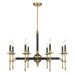 Consulate Eight Light Chandelier in Matte Black and Warm Brass