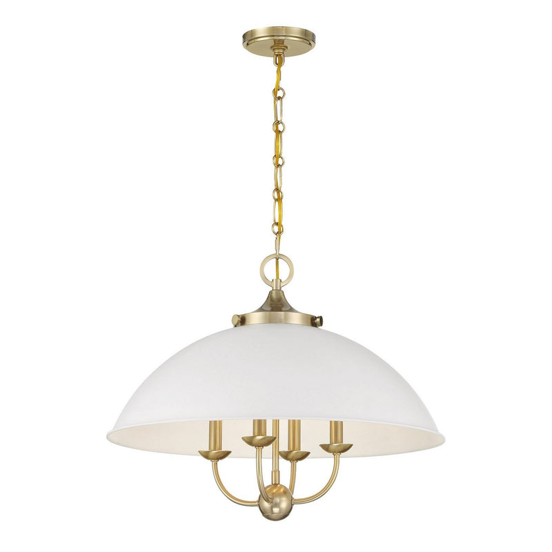 Monterey 4-Light Pendant in White and Warm Brass