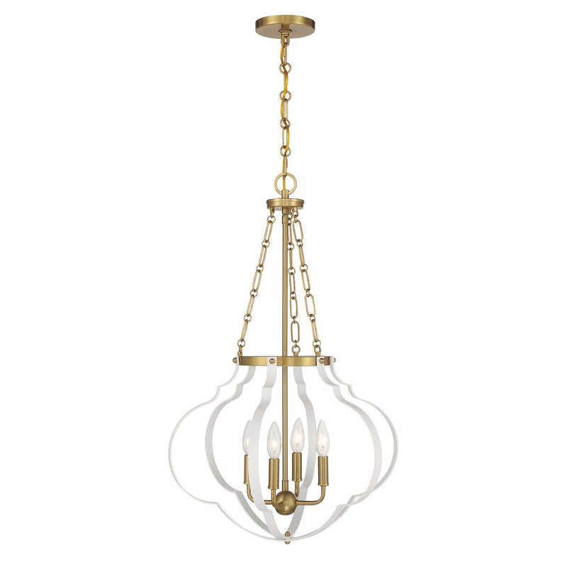 Mercer 4-Light Lantern Pendant in White and Warm Brass