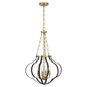 Mercer 4-Light Lantern Pendant in Matte Black and Warm Brass
