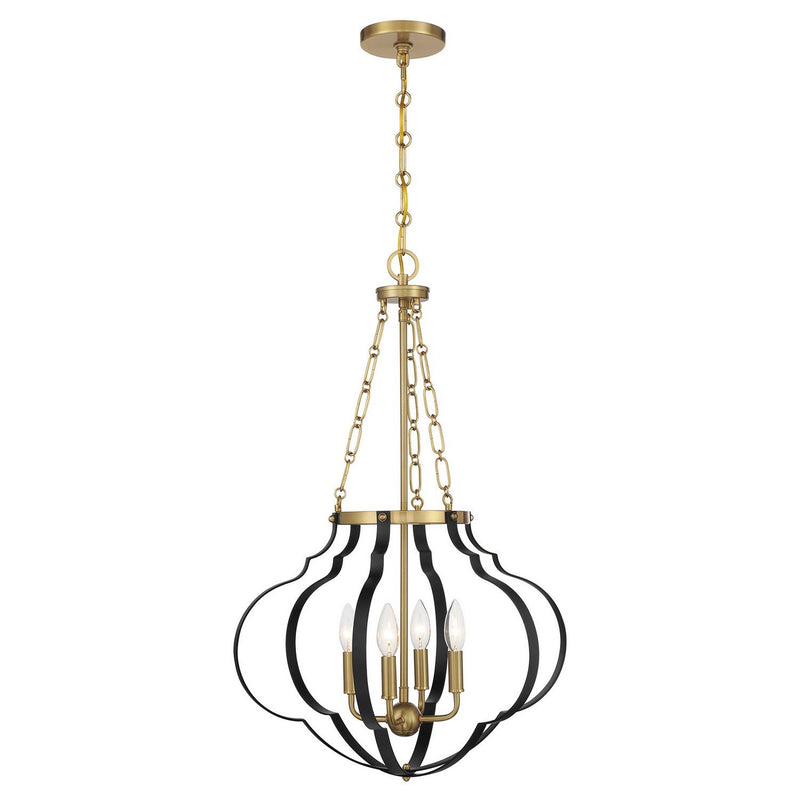 Mercer 4-Light Lantern Pendant in Matte Black and Warm Brass