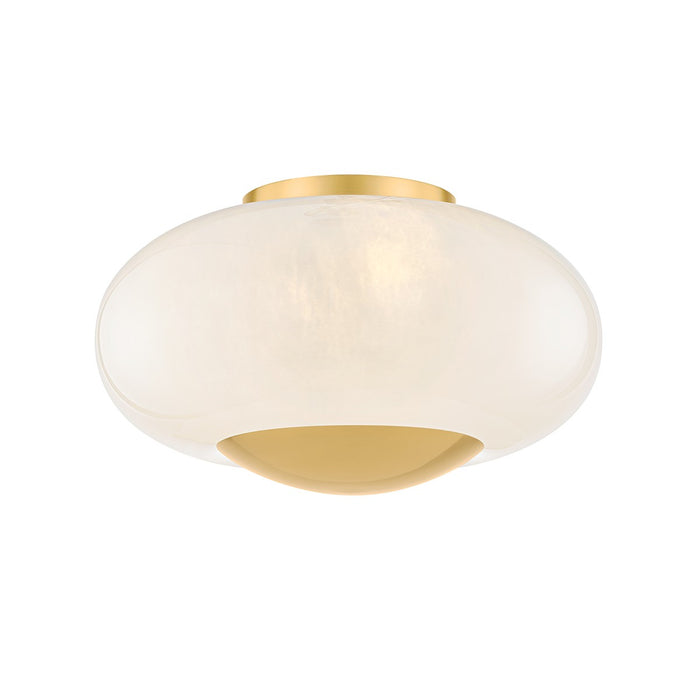 Lottie Two Light Flush Mount in Aged Brass