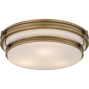 Opal Glass 3-Light Flush Mount in Weathered Brass