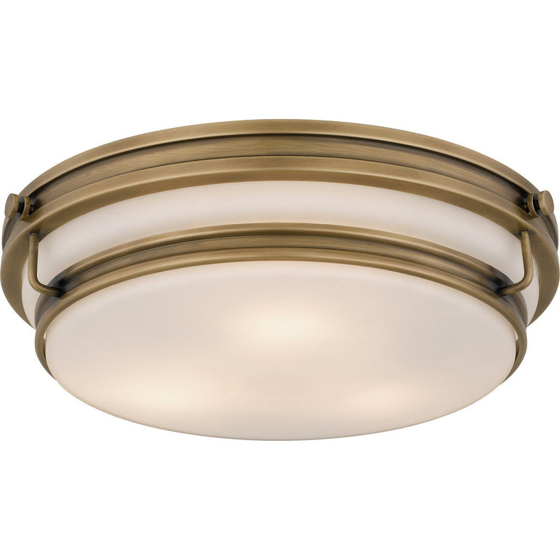 Opal Glass 3-Light Flush Mount in Weathered Brass