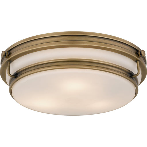 Opal Glass 3-Light Flush Mount in Weathered Brass