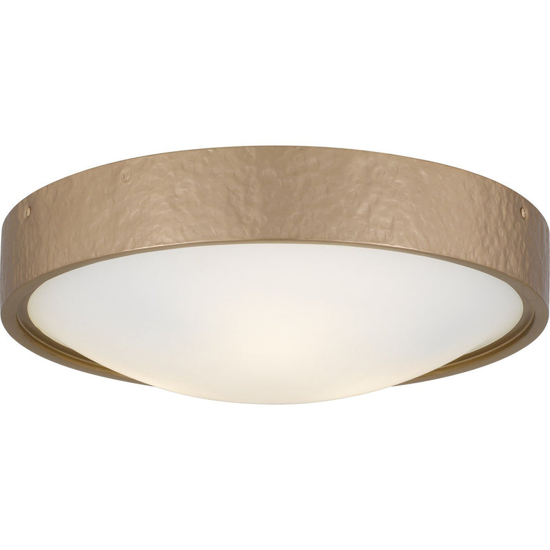 White Glass 3-Light Flush Mount in Bronze Gold