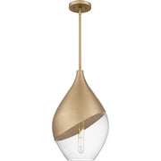 Clear Glass Teardrop Pendant in Bronze Gold