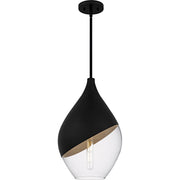 Clear Glass Teardrop Pendant in Matte Black