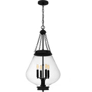 Clear Glass Teardrop 4-Light Lantern Pendant in Matte Black