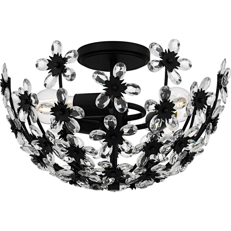 Crystal Bowl 3-Light Semi-Flush Mount in Matte Black