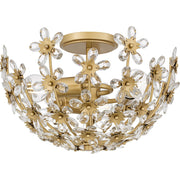 Crystal Bowl 3-Light Semi-Flush Mount in Soft Gold
