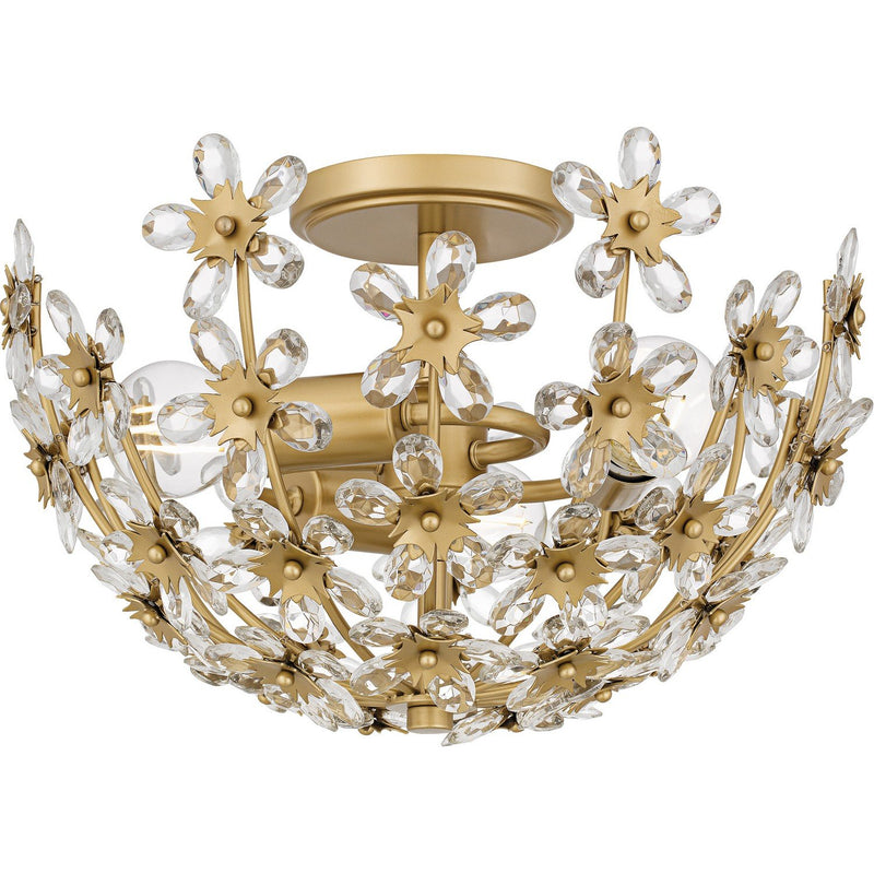 Crystal Bowl 3-Light Semi-Flush Mount in Soft Gold