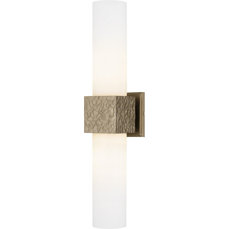 Opal Glass Cylinder 2-Light Wall Sconce in Bronze Gold