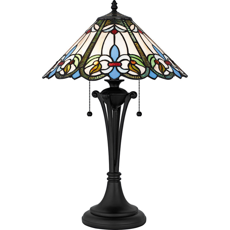 Tiffany 2-Light 25" Tall Table Lamp in Matte Black