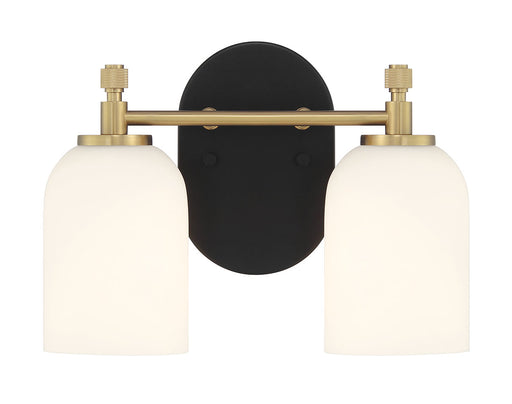 Council Two Light Vanity in Flat Black/Satin Brass