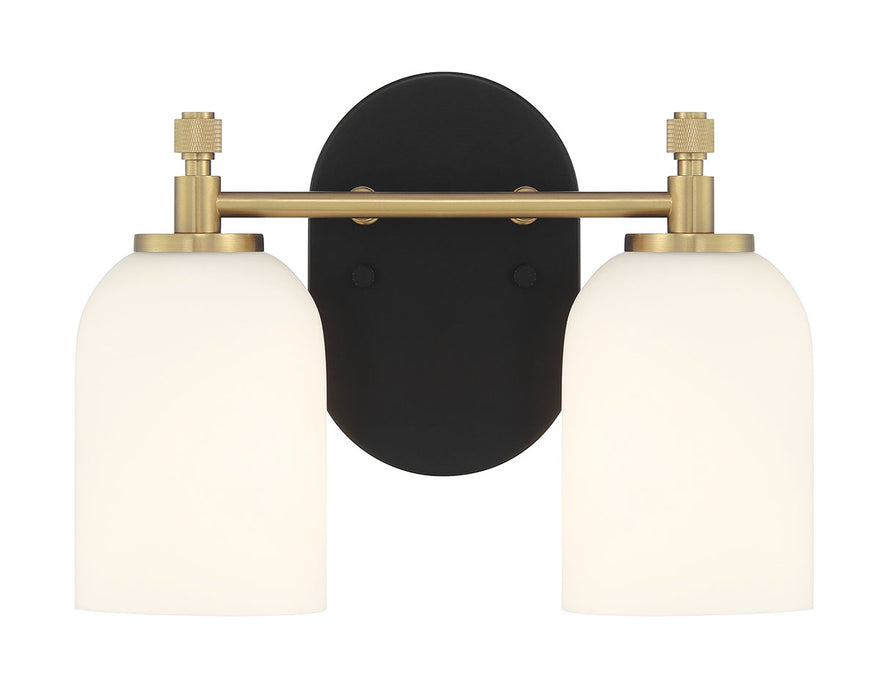 Council Two Light Vanity in Flat Black/Satin Brass