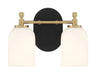 Council Two Light Vanity in Flat Black/Satin Brass