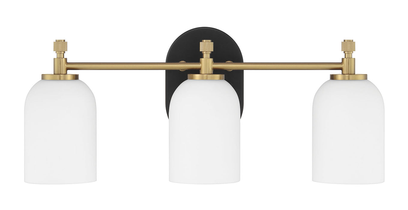 Council Three Light Vanity in Flat Black/Satin Brass