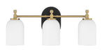 Council Three Light Vanity in Flat Black/Satin Brass