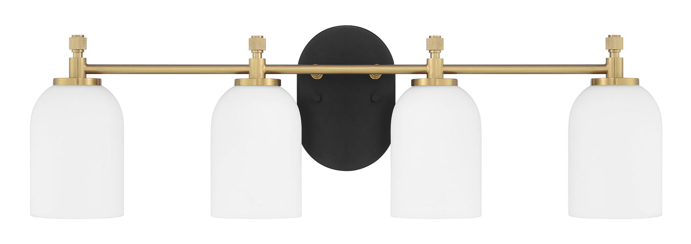 Council Four Light Vanity in Flat Black/Satin Brass