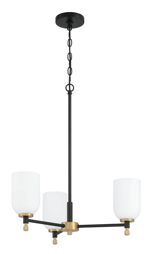 Council Three Light Chandelier in Flat Black/Satin Brass