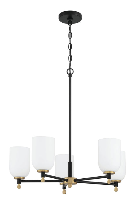 Council Five Light Chandelier in Flat Black/Satin Brass