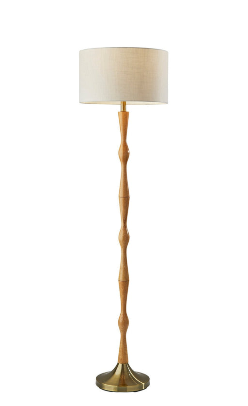 Eve Floor Lamp in Natural Oak Wood W. Antique Brass