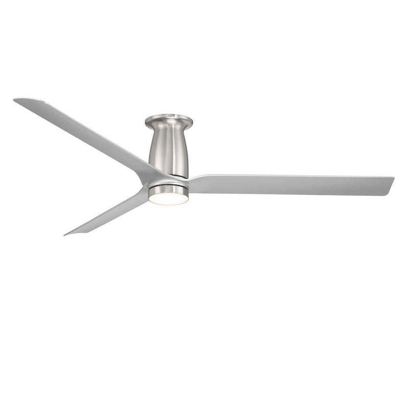 Smooth 52" Outdoor Flush Mount Ceiling Fan with Light in Brushed Nickel / Silver
