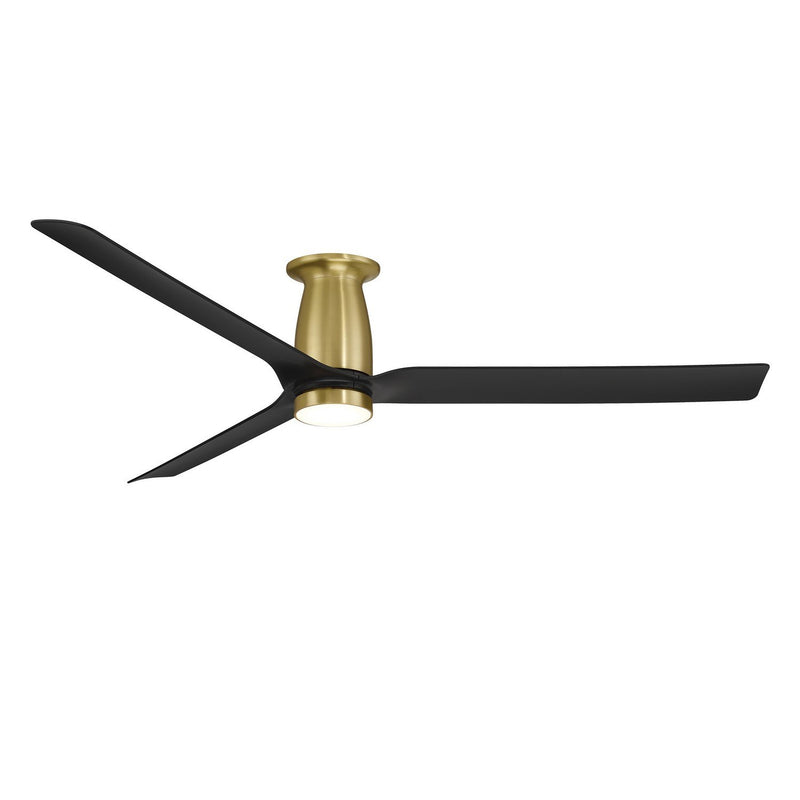Smooth 52" Outdoor Flush Mount Ceiling Fan with Light in Soft Brass / Matte Black
