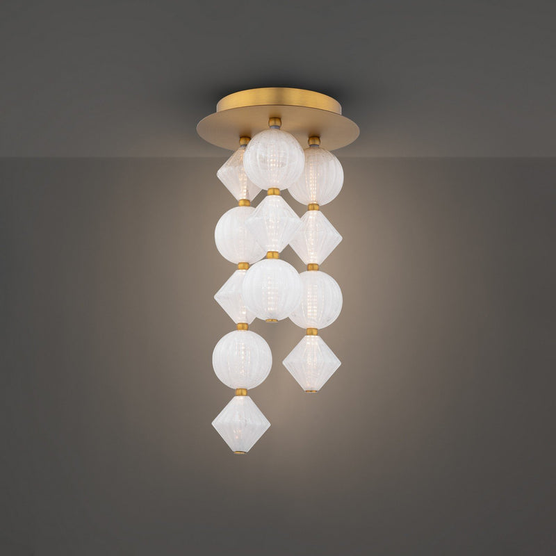 Pearla 12-Light Flush Mount in Aged Brass