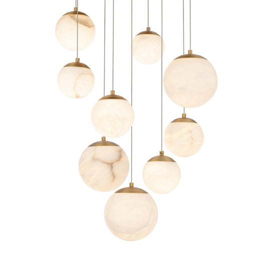 Pisces 9-Light Round Pendant in Aged Brass