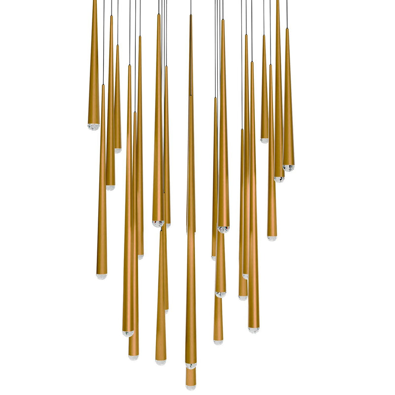 Cascade 25-Light Square Crystal Pendant in Aged Brass